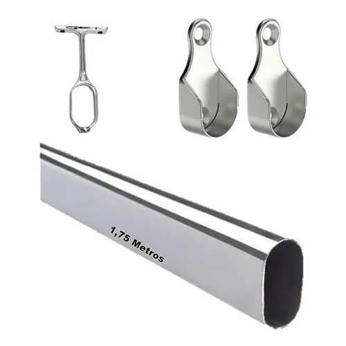 Cremon Ferragens kit cabideiro oval 1.75 metros com suporte oblongo cromado