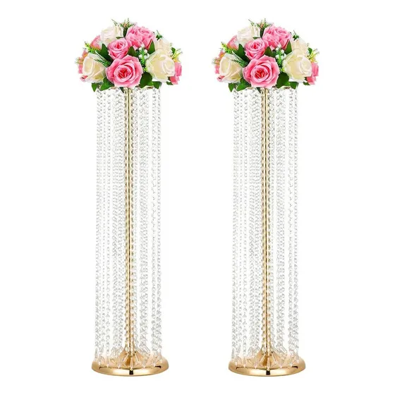 2pcs 35.43 Pulgadas De Mesa De Bodas De Metal Alto Con Crist