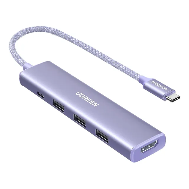 Hub Ugreen 5en1 Usb-a Multipuerto 5gbs Pd-100w Pc Mac Morado