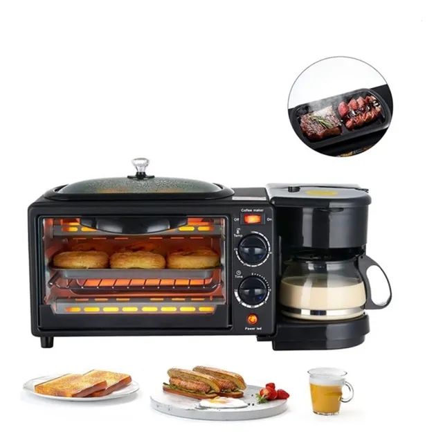 Horno Electrico 3 En 1 Cafetera Plancha Negro