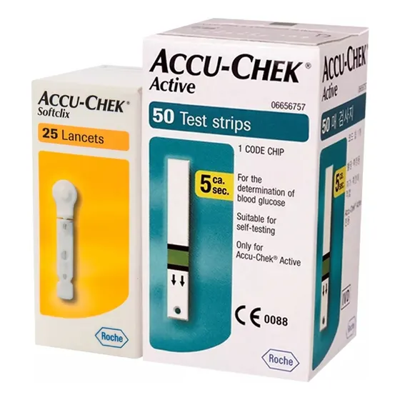 50 Tiras Accu-chek Active + Accu-chek Spftclix 25 Lancetas Color Azul Petróleo