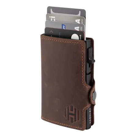 Billetera Hombre De Cuero Hardley Tarjetero Bloqueo Rfid Color Café oscuro