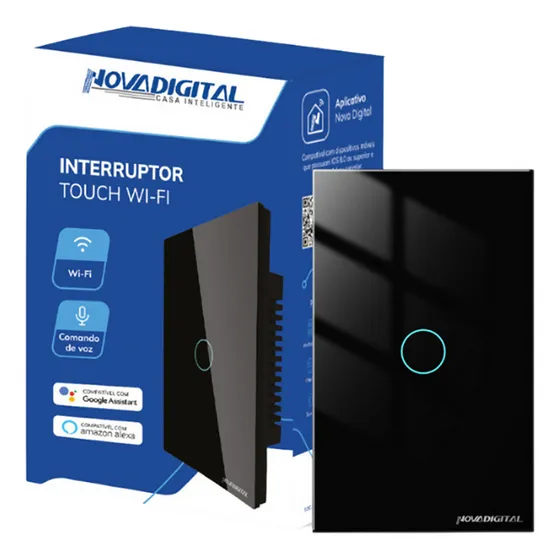 Interruptor Inteligente Wifi Novadigital 1 Botão Touch Tuya Smart Life Alexa 127V 220V Preto