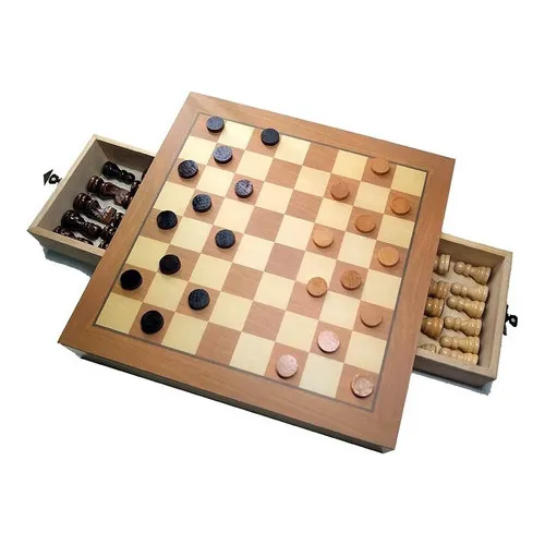 Jogo De Xadrez E Dama Jogo Com Tabuleiro E Peças Em Madeira Com Gaveta grande Oficial 39x39 Profissional Escolar Educativo Jogos De Raciocíniotop Hoyle