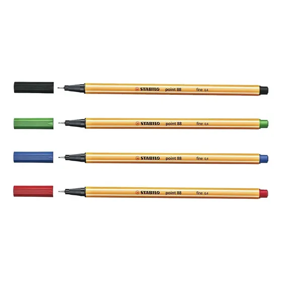 Caneta Hidrográfica 0.4mm Stabilo Fineliner C/ 4 Cores Tinta Azul-preta-vermelha-verde