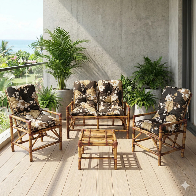 Jogo De Sofá E Cadeiras De Bambu Para Área E Jardim  Varanda