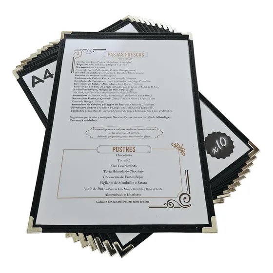 Carta Menú Bistró - Pvc Ribeteado - Sobre A4 X 10 Unidades