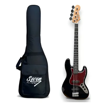 Baixo Elétrico Seven Guitars Jazz Bass Preto de 4 Cordas com Bag