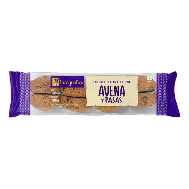 Pack X 4 Scons Integrales Avena Y Pasas X 270gr Integralia