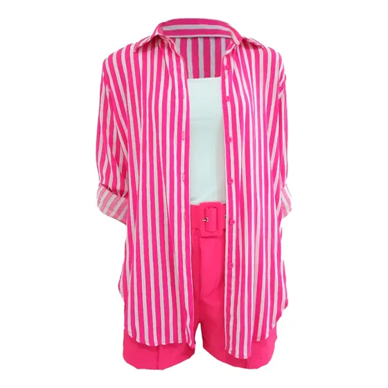 Raquelys Moda Casual Blusa Capa Rayas Colores Variados