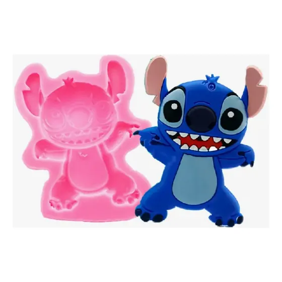 Molde De Silicona Reposteria Porcelana Fria Forma Stitch Rosa