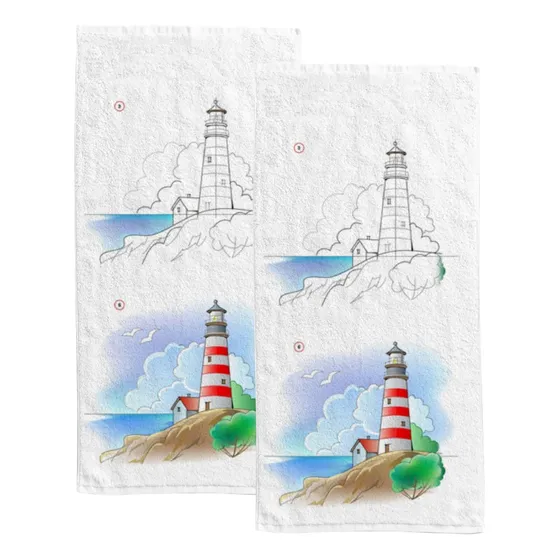 2 Toalla Baño Mano Para Hermosa Faro Absorbente Agua X