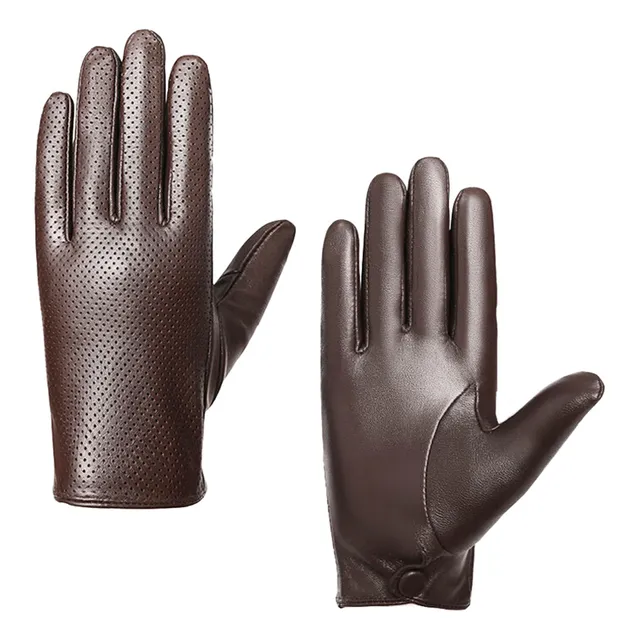 Forro Fino Guantes De Piel De Cabra Para Hombre, Brown
