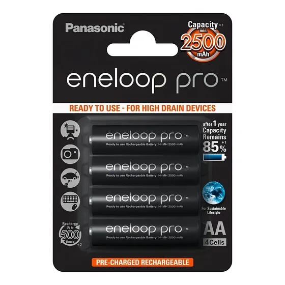 Cartela 4 Pilhas Aa Recarregáveis Eneloop Pro 2500mah
