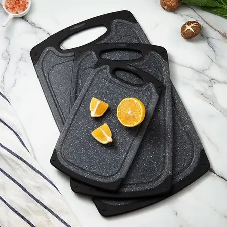 Kit 3 Taboa De Carne Cozinha Tabua Corte Polietileno Oferta Geométrico Preto