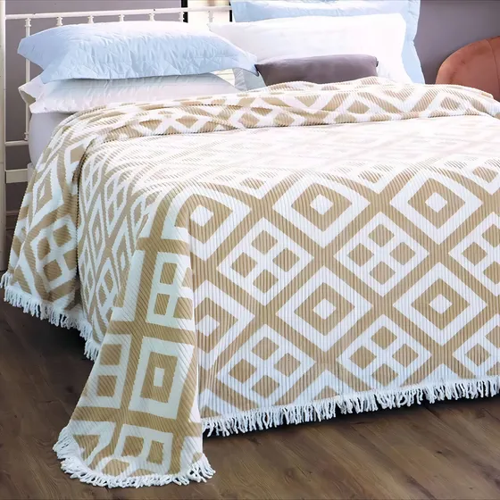 Colcha Chenille Canelada Gabriela 220x240cm Bege Jolitex
