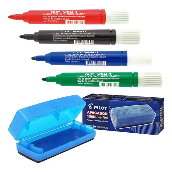Kit 4 Canetas P/ Quadro Branco Wbm-7 + Apagador 150n Pilot
