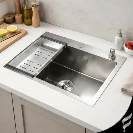 Cuba Inox Para Pia De Cozinha Gourmet Embutir Ou Sobrepor Aço Inoxidável 304 Quadrada 60x45cm Escovada Completa Com Acessórios Luxo Moderna Anti Ruído - Softinox Escovado