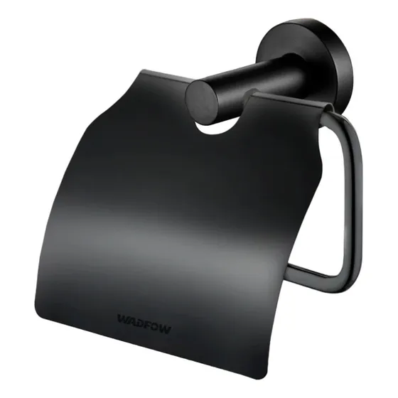 Porta Papel Higienico Con Tapa Negro Mate Metal Wadfow