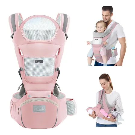 Canguru Ergonômico Bebê Rosa Hygge Moments 3 Em 1 Até 20 Kg Com Bolsos
