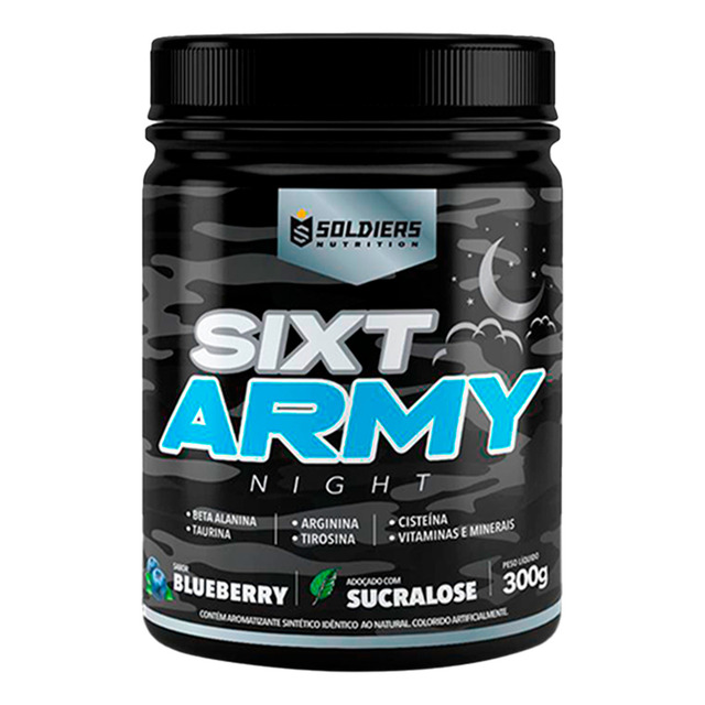 Pré-treino Sixt Army Night 300g Sabor Blueberry Soldiers Nutrition Pré-treino Sixt Army Night 300g Sabor Blueberry Soldiers Nutrition