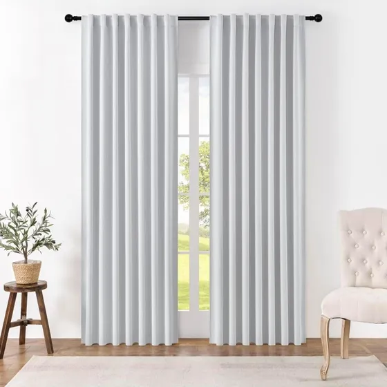 Cortinas Blackout Textil Liso Presillas Ocultas 2 Paños RSM color blanco