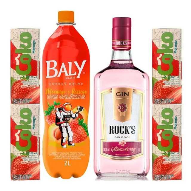 Gin Rock's Strawberry 1l + Energético Baly 2l + 4 Coko