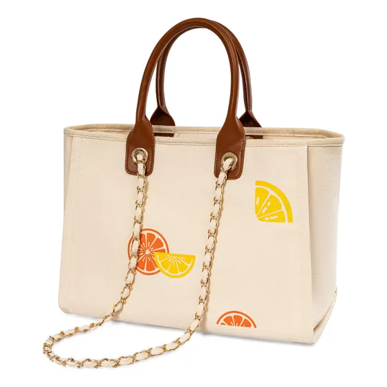 Bonita Bolsa Lona Limon Asa Para Mujer Reutilizable Cadena
