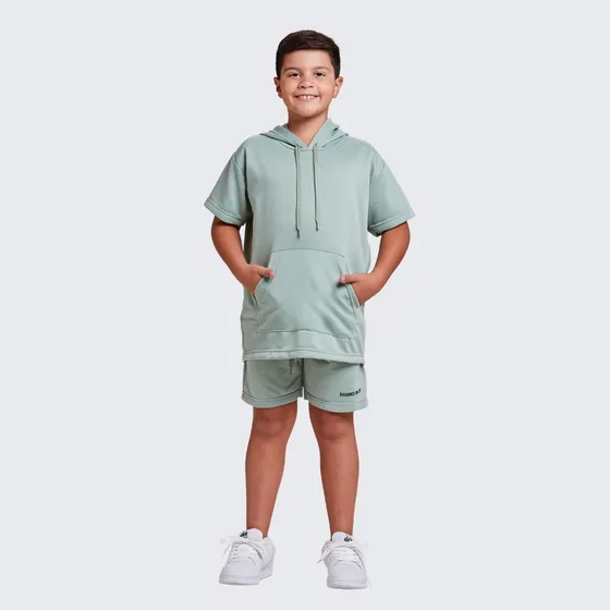 Conjunto Infantil Moletom Kids Menino Camisa Capuz E Shorts 