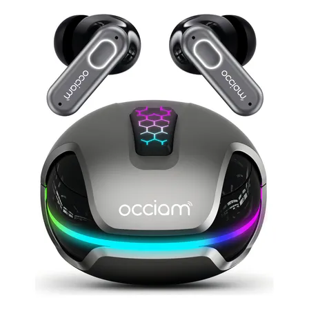 Audífonos Gamer Occiam Gm06 In Ears Color Plata – Anc -45db, Luces Rgb, 70h Duración, 13mm Hifi, 360° Sonido Surround, 45ms Latencia, Doble Micrófono, Carga Rápida 10min