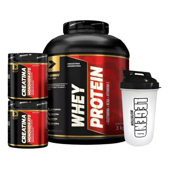 Body Advance Whey Protein 3kg Chocolate 2 Creatinas Monohidratadas 150gr Vaso Legend 600ml
