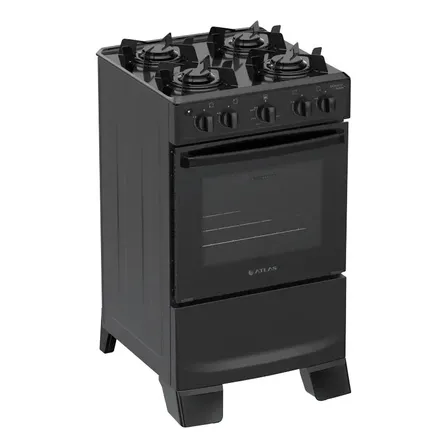 Fogão 4 Bocas Atlas Mônaco Lustro Automático Mesa De Aço Esmaltado Preto 127/220v
