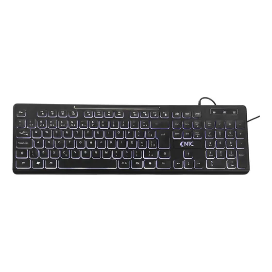Teclado Ntc Retroiluminado Membrana Led Branco C/fio Abnt2 Cor De Teclado Preto Idioma Português Brasil