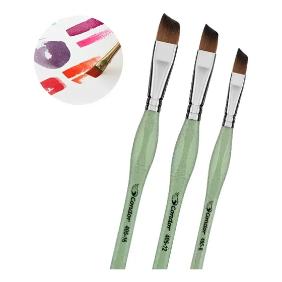 Kit 3 Pincéis Artísticos Chanfrado Cabo Ergonômico Pintura