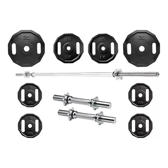 Kit 100 Libras (50 Kg +mancuernas + Barra)