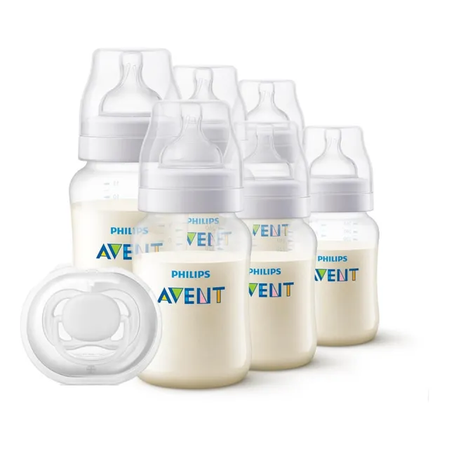 Set Biberones Philips Avent 3 De 11oz Y 3 D 9oz + 1 Chupon Color Transparente Anti-Colic