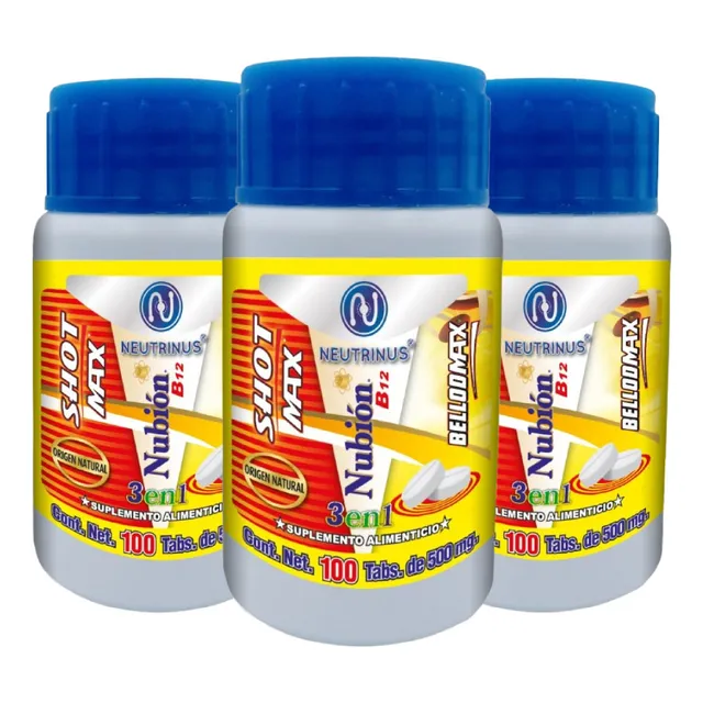 Kit 3 Suplemento Alimenticio Shotmax Nubión B12 Y Bellodmax Sabor Sin Sabor