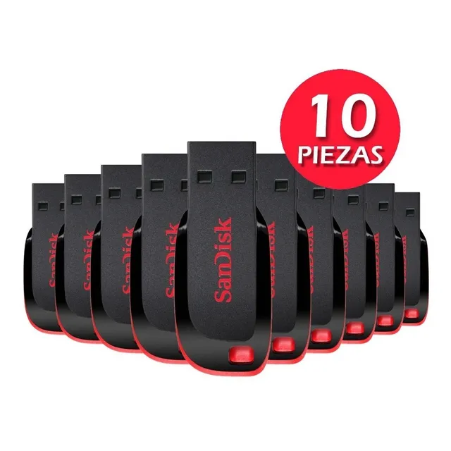 Kit 10 Memoria Usb Sandisk 32gb Cruzer Blade 2.0 Negro/rojo