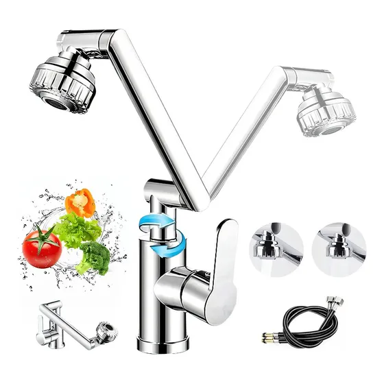 Grifo De Cocina Y Baño Mezclador, Llave Para Lavabo 1080° Giratorio, Color Plateado Waikil