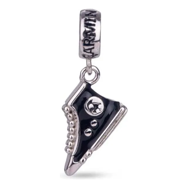 Dije Carmín Colgante Zapatilla Negra De Plata 925 Ss Color Plateado