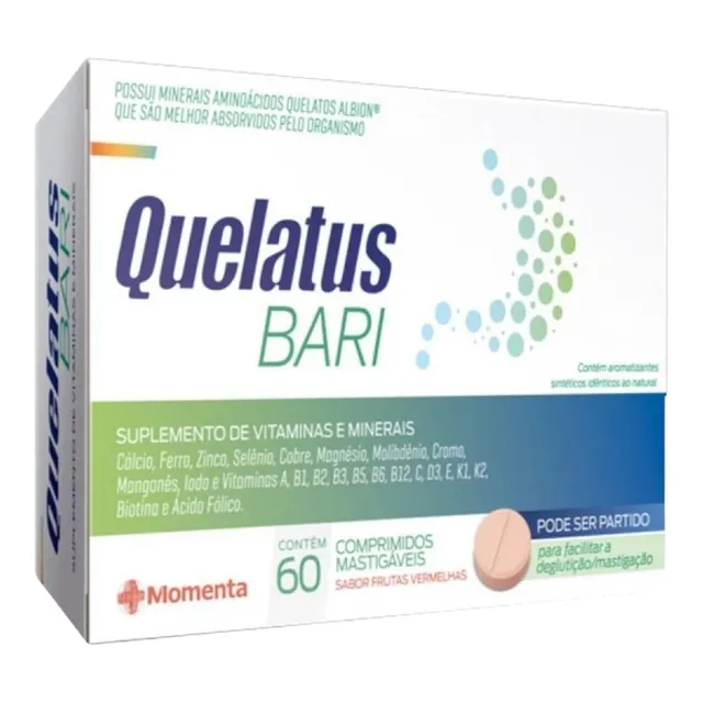 Momenta Quelatus Bari Cálcio Ferro Zinco 60 Comprimido Sabor Frutas vermelhas