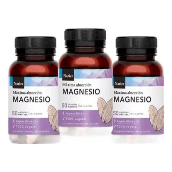 Natier Suplemento Alimentario Vegano Natural Magnesio 50caps Pack X3