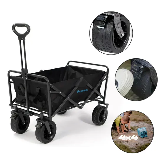 Carrito De Arrastre Plegable, Camping, Paseos, Mascotas Color Negro