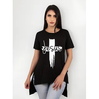Blusa Camiseta Long Feminina Estampada Alongada Gospel Dança Blusa Camiseta Long Feminina Estampada Alongada Gospel Dança