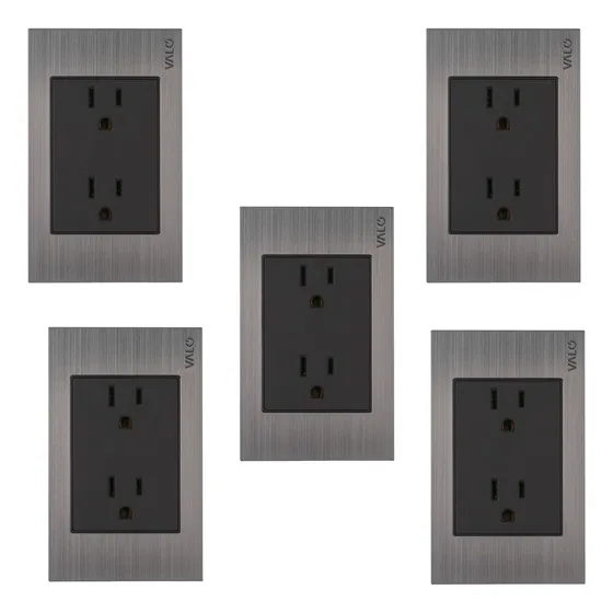 Kit 5 Pz Placa Valo Contacto Duplex Aluminio Gris