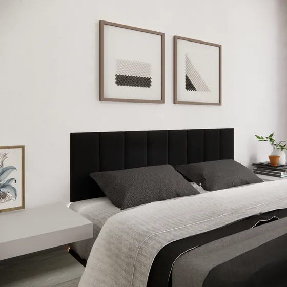 Cabeceira RR Shopp Cama Box Cabeceira em Módulos Estofados Cama Queen 1,60 Metros Largura 8 Módulos Estofados 160cm x 45cm Tecido Suede Cor Preto