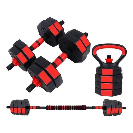 Set Mancuernas Ajustables 15kg 3 En 1 + Barra + Kettlebell