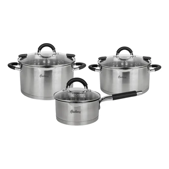 Juego 3 Ollas Acero Inoxidable Triple Fondo - Hudson 6 Pzas Color Plateado