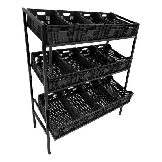 Expositor Frutas Com 12 Caixas Hortifruti Suporte P/ Sacola