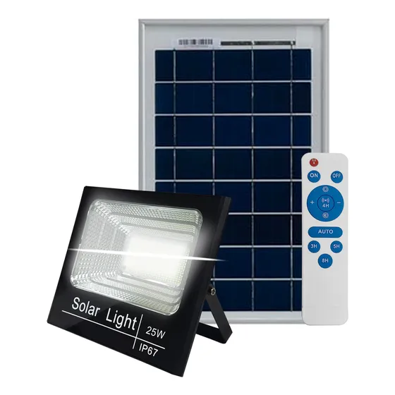 Reflector Led 25w + Panel Solar Exterior Con Control Remoto Color de la carcasa Negro Color de la luz Blanco